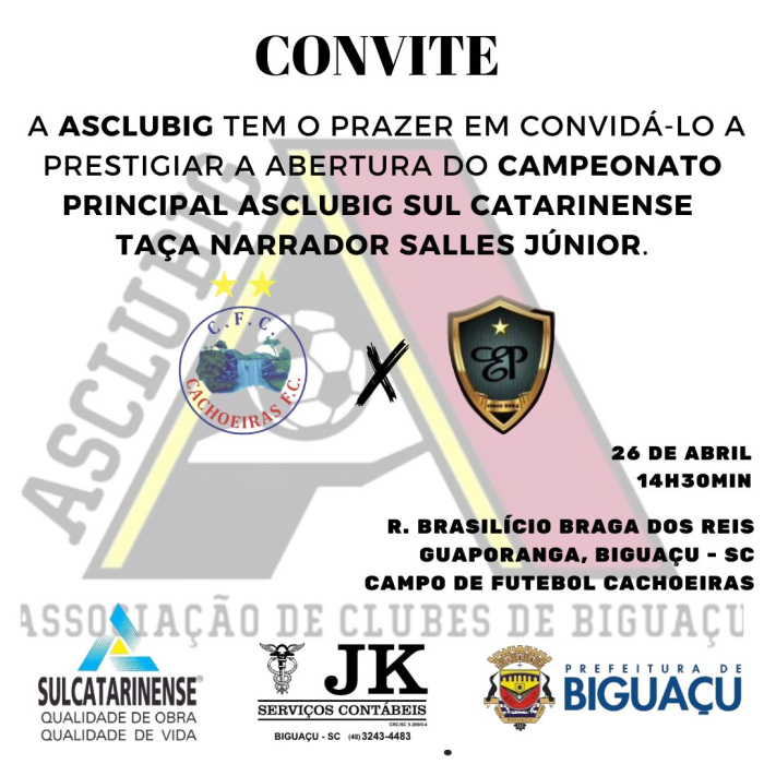 ASCLUBIG convida para abertura oficial do Campeonato 2025 neste domingo em Biguaçu