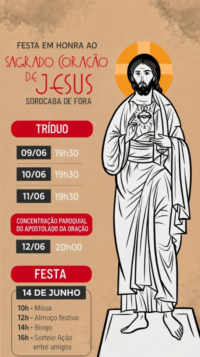Festa em Honra ao Sagrado Coração de Jesus terá programação religiosa e festiva em Sorocaba de Fora
