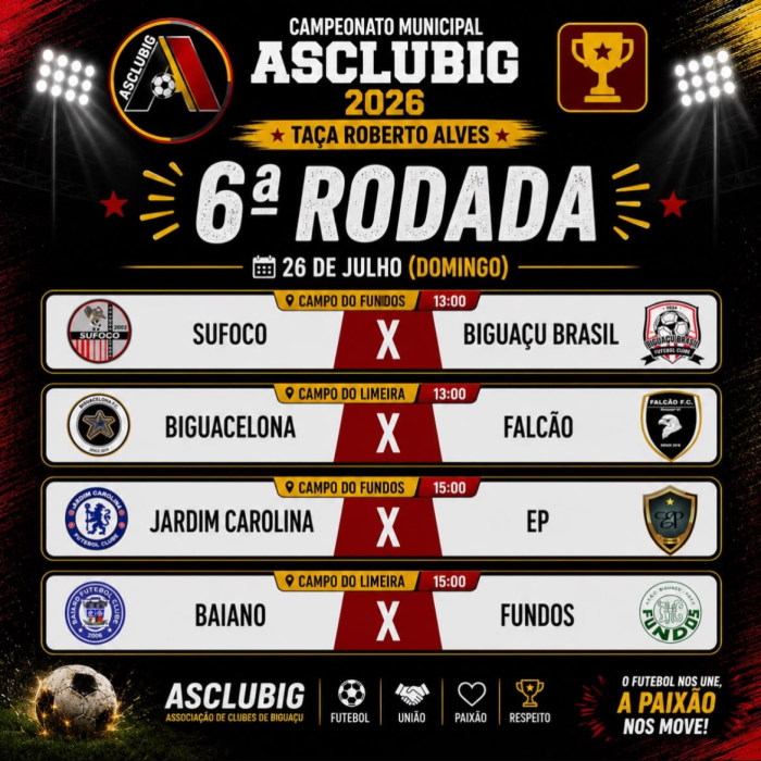 6ª rodada da ASCLUBIG 2026 pode definir rumos da classificação para as semifinais