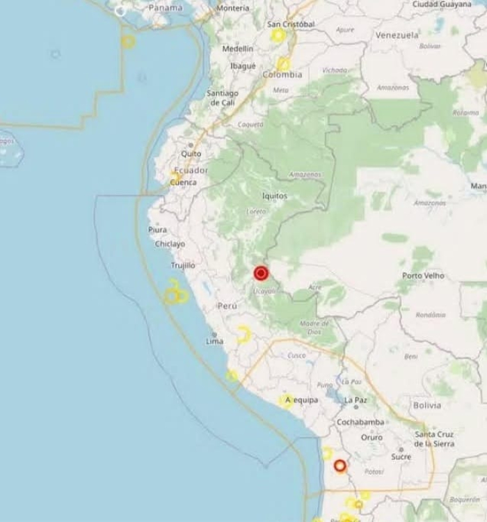 Terremoto de magnitude 5,6 é registrado próximo à fronteira entre Peru e Brasil
