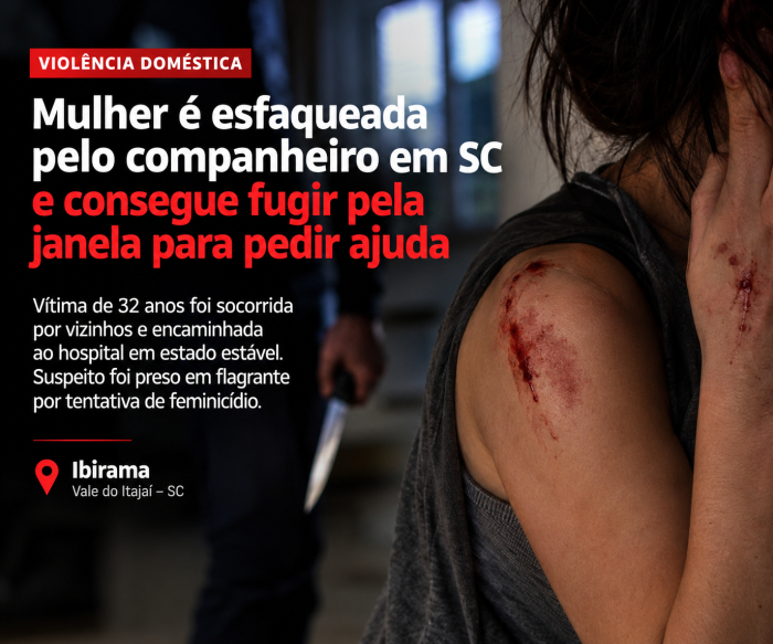 Mulher é esfaqueada pelo companheiro em SC e consegue fugir pela janela para pedir ajuda